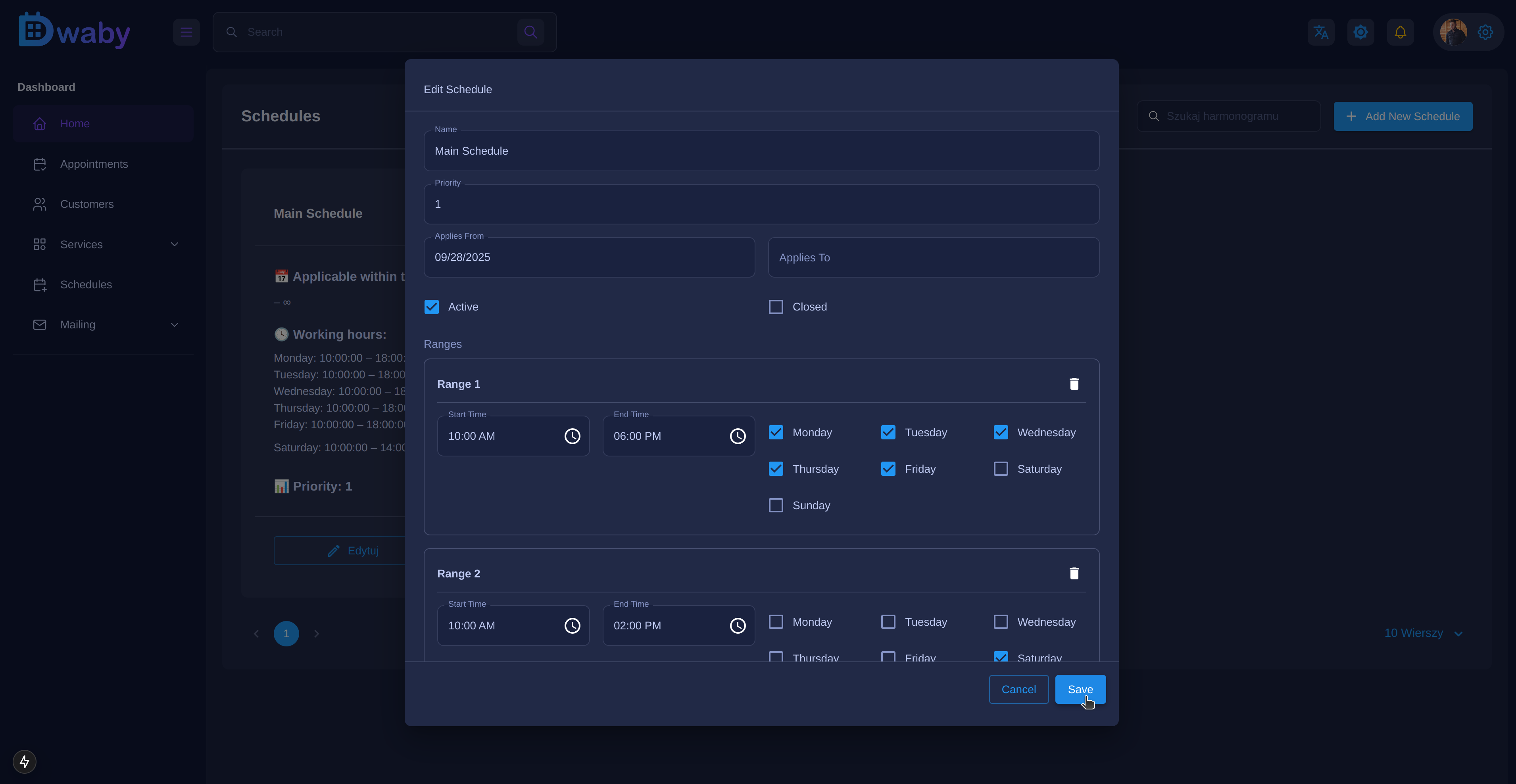 Schedule creation form