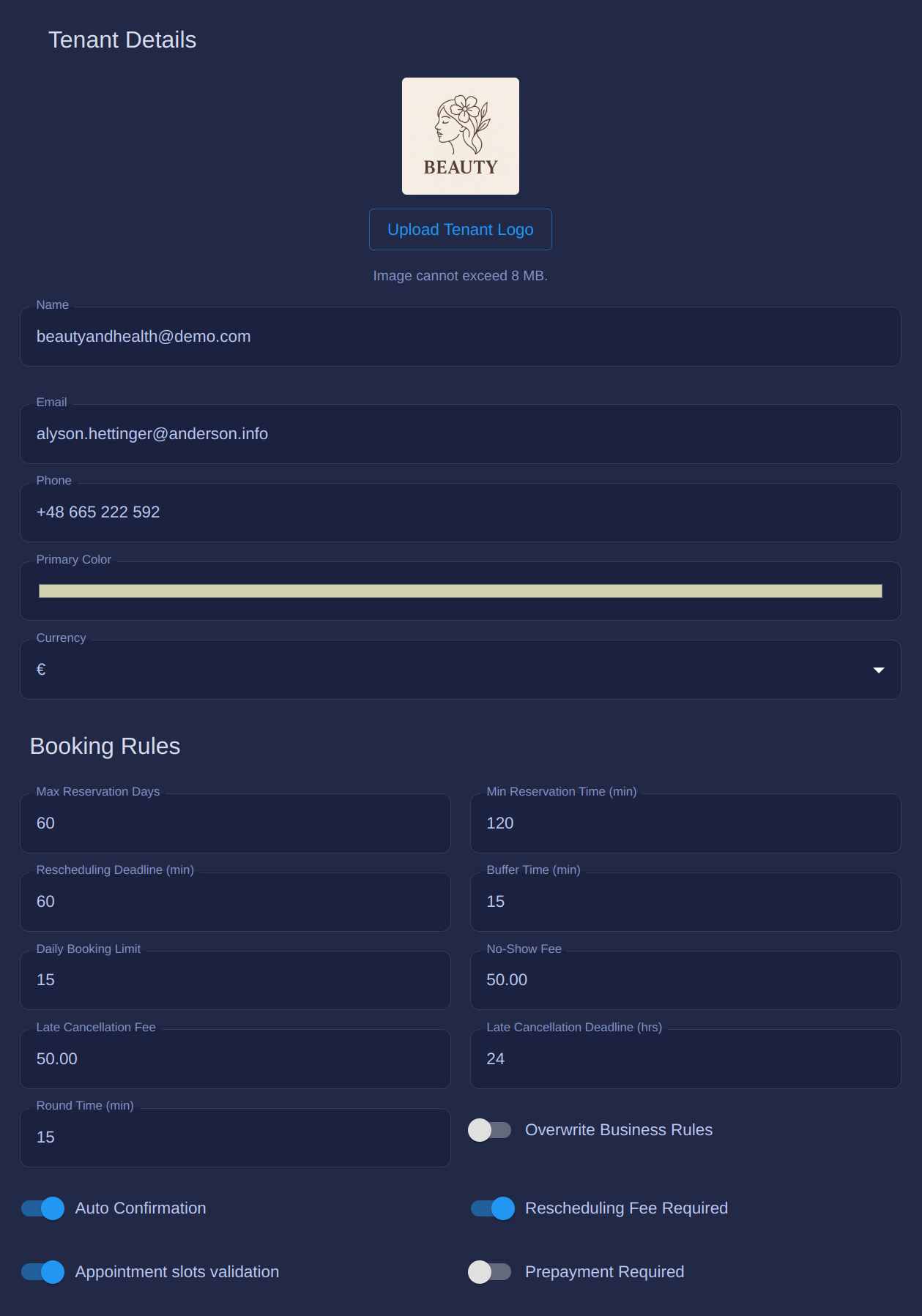 Settings for buffer, auto confirmations and limits