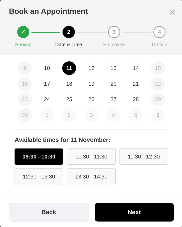 Krok 1: wybór terminu w kalendarzu